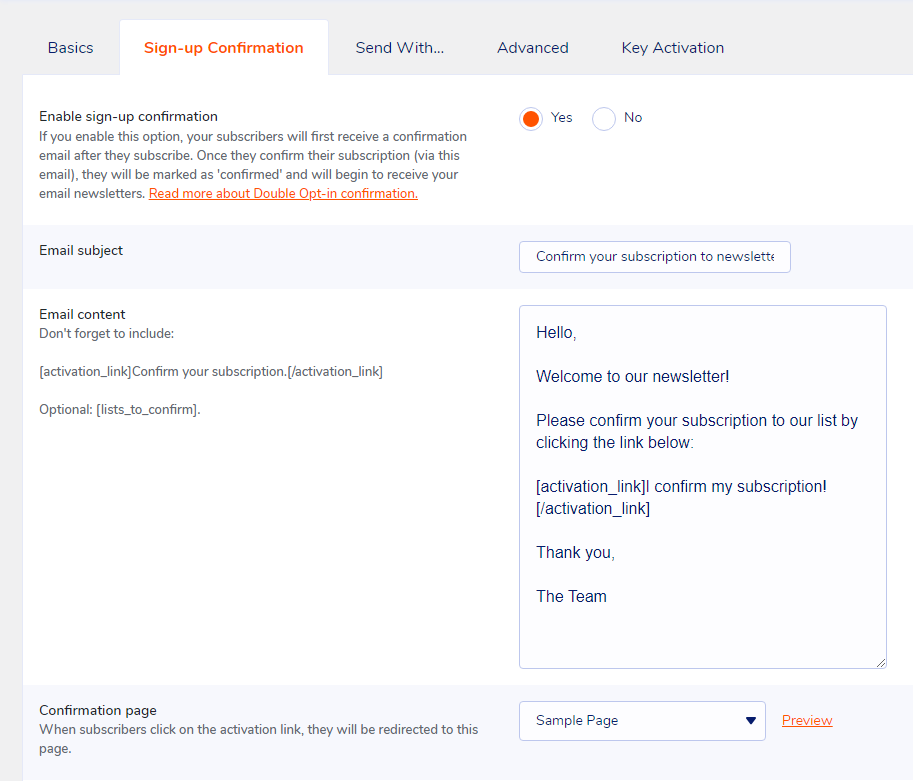 साइन-अप पुष्टिकरण