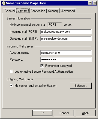 आउटलुक एक्सप्रेस - इंटरनेट खाते - मेल - प्रॉपर्टीज़
