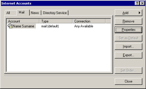 आउटलुक एक्सप्रेस - इंटरनेट खाते - मेल