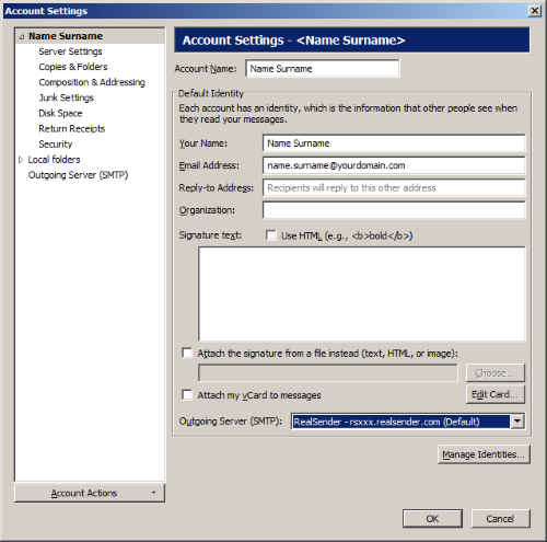 थंडरबर्ड - आउटगोइंग सर्वर (एसएमटीपी)