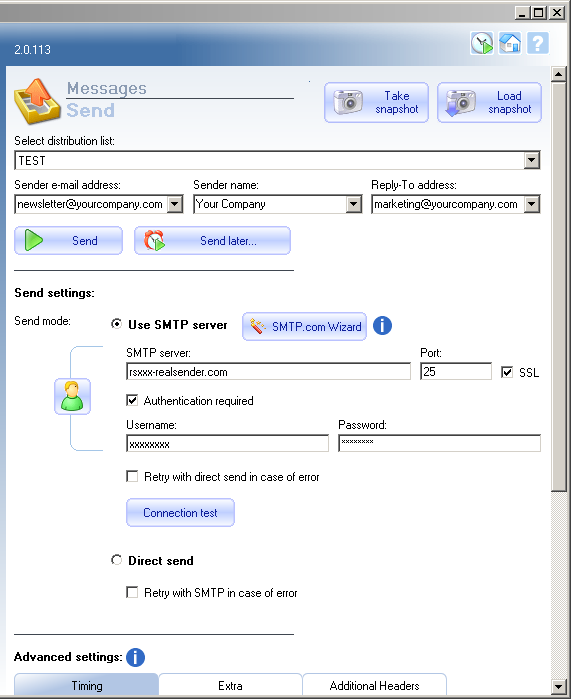 SendBlaster - संदेश - भेजें