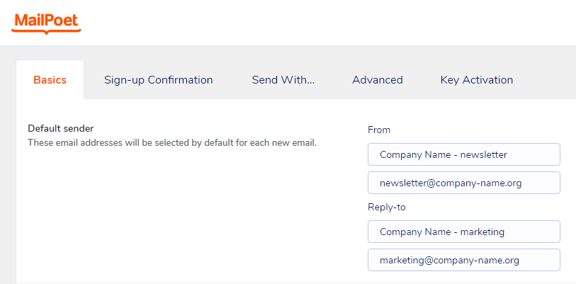 मेलपोएट - सेटिंग्स - बुनियादी बातें