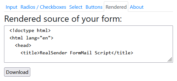 आपके फॉर्म का रेंडर किया गया स्रोत डाउनलोड करें